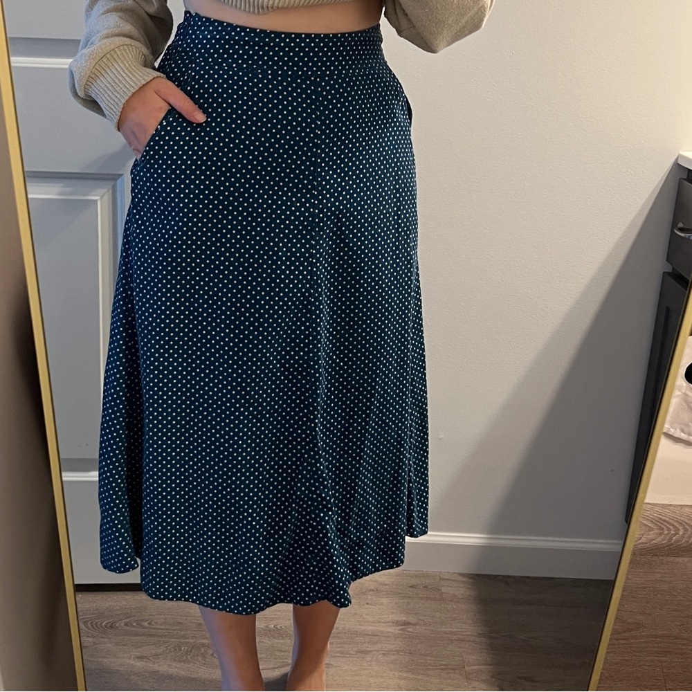 Corduroy Polka Dot Midi Skirt with Pockets